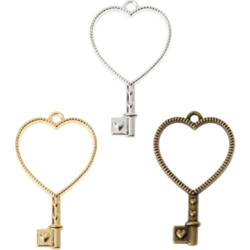 83XC 10Pcs Heart Key Pendant Press Flower UV Resin Blank Frame Bezel Jewelry Making