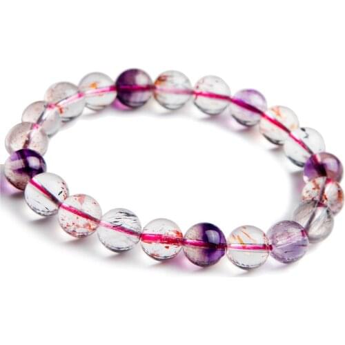 9.5mm Natural Genuine Super Seven Melody Stone Round Crystal Clear Beads Jewelry Stretch Charm Bracelet Femme