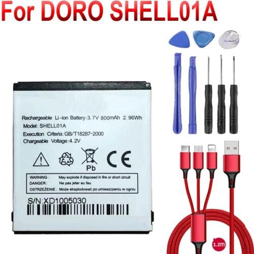 800MAh Shell01A Battery for Doro Phoneeasy 409, 409Gsm, 410, 410Gsm, 605, 605Gsm, 610, 610Gsm, 612, 612Gsm+USB cable+toolk