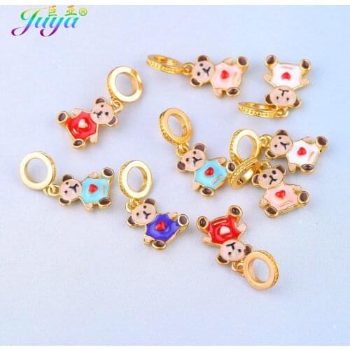 Handmade Gift Jewelry Components Candy Enamel Cute Bear Charm Bails For Women Kids Leather Cord Jewelry Bracelets DIY Making