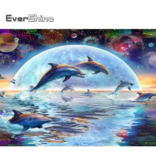 Evershine Diamond Painting Animals Dolphin Full Square Diamond Embroidery Landscape Ocean Cross Stitch Diamond Mosaic Decor Sale