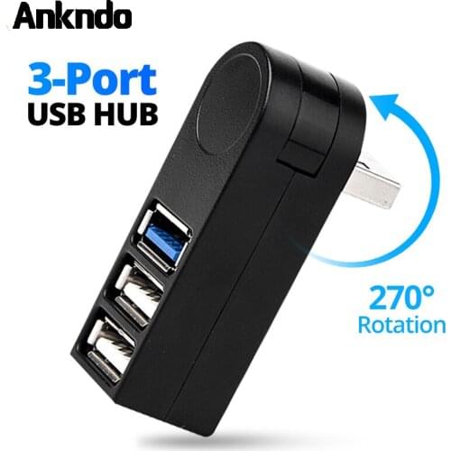 ANKNDO 3 in 1 3 Ports USB2.0/3.0 HUB 270 Degree Rotatable Portable usb splitter High Speed USB Expander Data Transfer Adapter