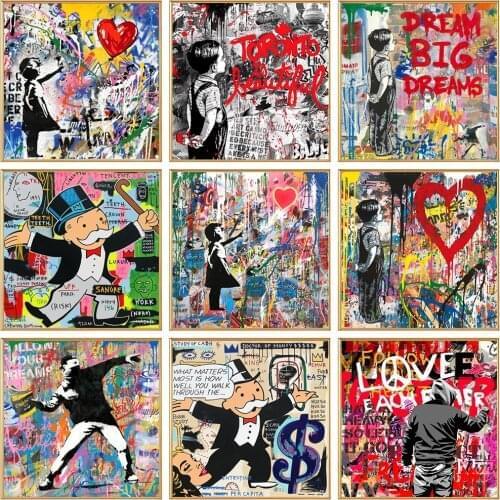 Banksy Art Love and Dream Street Graffiti Art Canvas Painting Cuadros Posters Wall Art for Living Room Home Decor