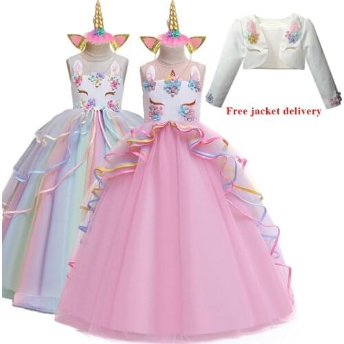 2020 Big Childrens Long Dress Colorful Mesh Cake Fluffy Dress Unicorn Princess Dress Festival Performance Dress