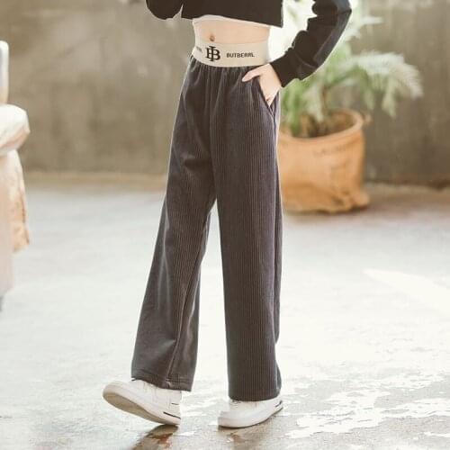 Teen Girls Wide-leg Long Pants 10 12 years Grey Black Color Spring Autumn Kids Girls Outfit 2021 New