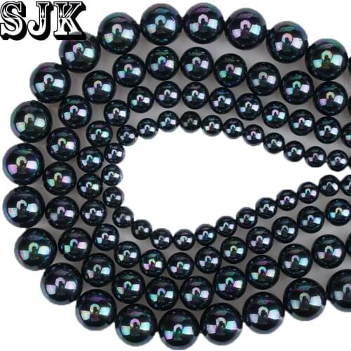 Natural Shell Beads Smooth Black Rainbow Round Loose Beads 6 8 10 12MM Fit DIY Bracelets Necklace Jewelry Making Free Shipping