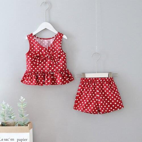 2021 Girls Clothes Sets Summer Sleeveless Dot Open Back Bow T-Shirt+Shorts 2PCS Suit Toddler Kid Baby Girls Clothing