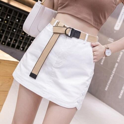 2021 summer new denim short skirt pants female high waist stretch trousers split A-line skirt wide leg shorts