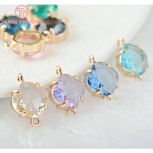 10PCS 17x11MM 24K Champagne Gold Color Brass and Glass 2 Holes Square Connect Charms Pendants Diy Jewelry Findings Accessories