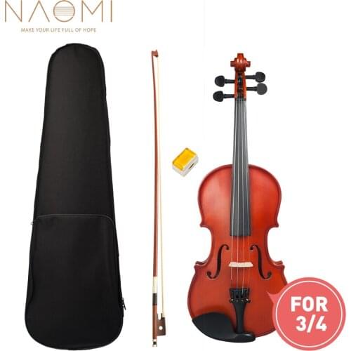 Naomi 3/4 Violin Matte Violin Student Violin W/Case+Bow+Rosin Set For Biginner Violin Learner Natural Color Violin