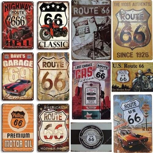 Route 66 metal sign vintage metal sign plaque metal garage wall decoration, suitable for bars, bars, clubs, Man Cave gas station