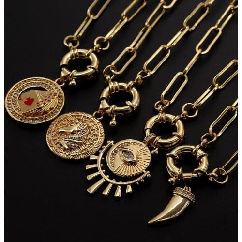 MHS.SUN Newest Design 1PC Horse/Cards/Eye Charm Zircon Pendant Necklace Women/Men Chunky Chain Necklace Choker Hip Pop Jewelry