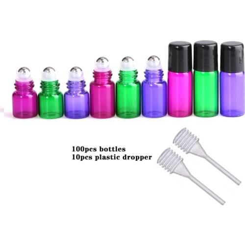 2ML dropper bottle Colroful Mini Refillable Glass Roller Ball Bottles, Roll-on Vials for Essential Oil Aromatherapy Perfumes
