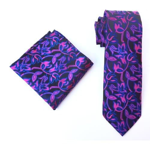 Gentlemen Necktie Set Unique Floral Flowers Embroidery Ties with Pocket Square