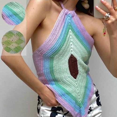 2021 new summer dress hot style hanging neck backless knitting color inside a small vest