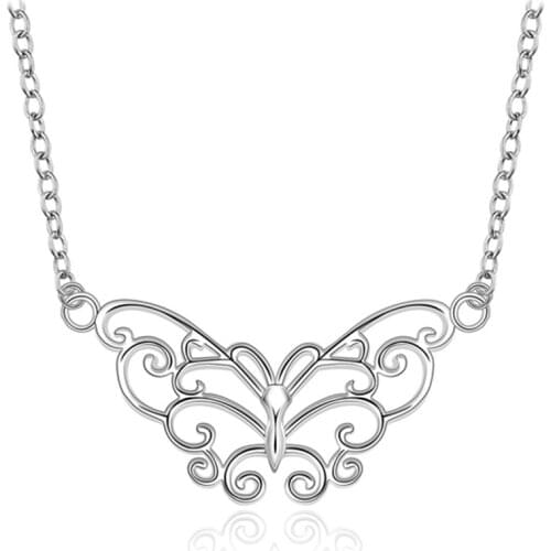 Retro Charm Butterfly Pendant silver color Necklace Factory Direct High quality Fashion Jewelry Free shipping