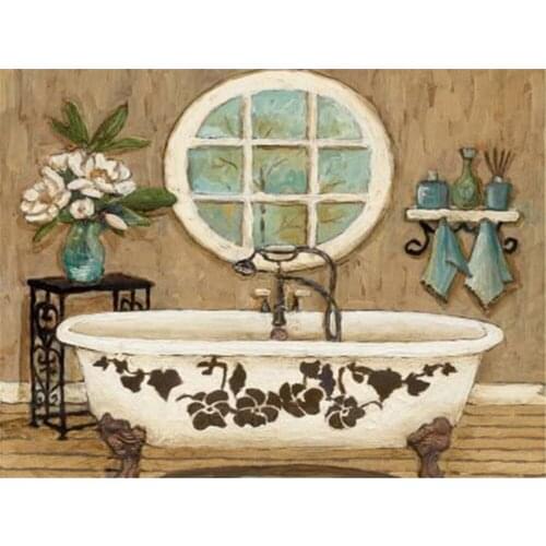 Landscape Bathroom DIY Cross Stitch 11CT Embroidery Kits Craft Needlework Set Cotton Thread Printed Canvas Home Sale