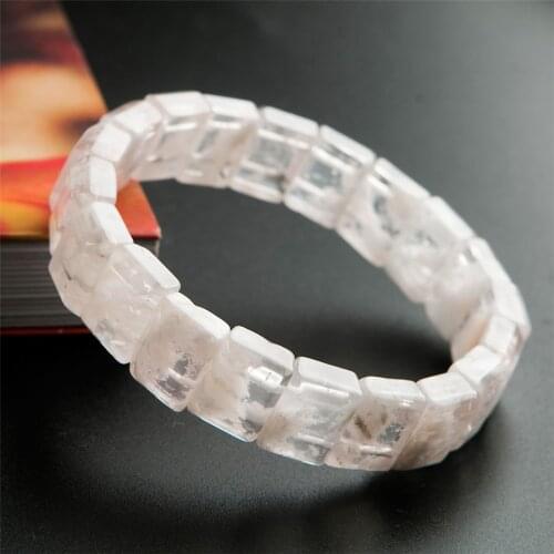 Natural Sericite Quartz Crystal Rectangle Beads Woman Stretch Natural Phantom Quartz Bangle Bracelet For Women 14*10*7mm