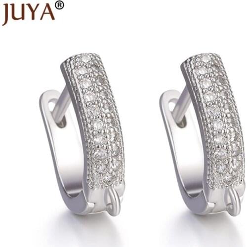 Juya Earwire Luxury Zircon Rhinestone Earrings Hooks Accessories For Women DIY Crystal Pearl Tassel Earring Findings Components