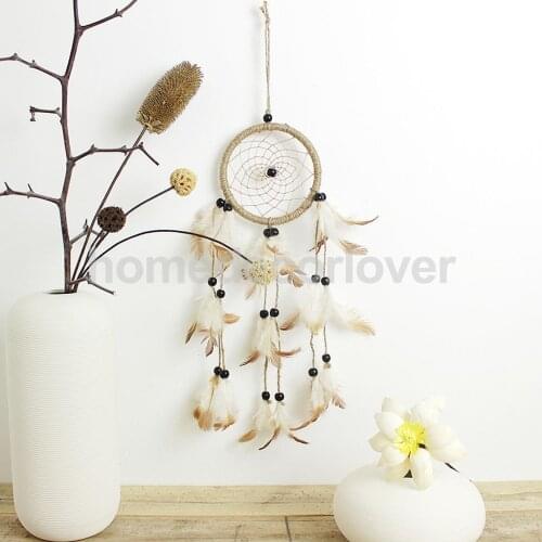 Handmade Brown Dream Catcher With Feathers Beads Home Room Wall Hanging Decoration