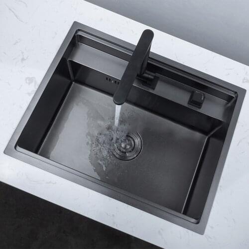 Black Hidden Kitchen Sinks With Folded Faucet Kitchen Sink Stainless Steel Double Bowl Above Bar Counter Undermount Laundry Sink
