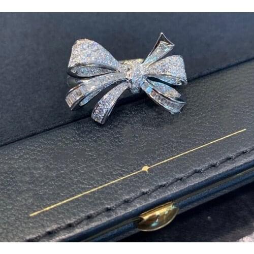 S925 Sterling Silver Color Bow Bow Bow Bow Zircon Ring Womens Fashion Wedding Engagement Jewelry New Womens Rings