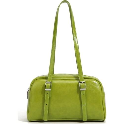 2021 New Popular Women Fashion Female Krean Style Shiny Soft PU Leather Office Boston Bag