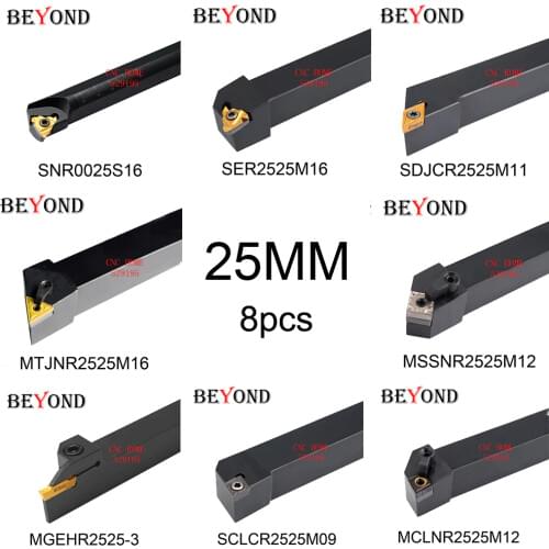 OYYU 8Pcs/set 25mm Lathe Cutting Tool Set MGEHR2525 Lathe Tools Turning Tools Holder Set Turning Tool