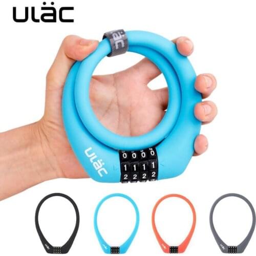 ULAC Bicycle Combination Lock 4 Digits MTB Road Bike Lock Codes Password Resettable Combo 55CM Cable Silicone Cycling Accessory