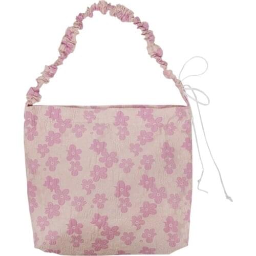 Vintage Womens Messenger Bag Girly Pink Flower Jacquard Handbags Large Capacity Casual Tote Shoulder Bag for Travel