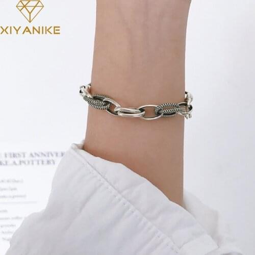 XIYANIKE 925 Sterling Silver Vintage Bracelet for Women New Trendy Thai Silver Thick Chain Bracelet Punk Hiphop Party Jewelry