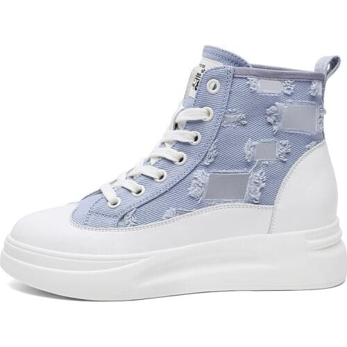 Round Toe Platform High-Top Shoes Lace-Up Solid Color Casual Shoes Platform WomenS Shoes