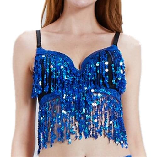 Women Belly Dance Wear Accessories Sequins Bra B/C Cup Push Up Bellydance Tops