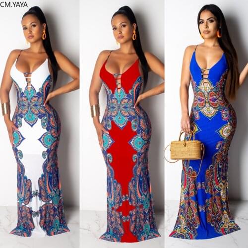 2019 women summer paisley vintage print spaghetti strap sleeveless maxi mermaid dress sexy party new long vestido dresses GLZ048
