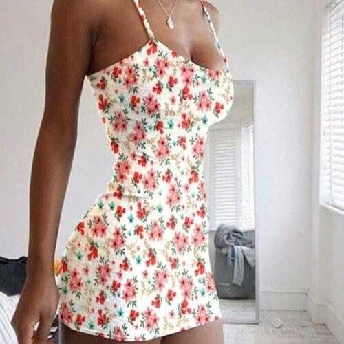 2021 Summer New Womens Mid-Waist Sling Print Short Dress Floral Sleeveless Temperament Commuter Dresses Ladies Beach Vestidos