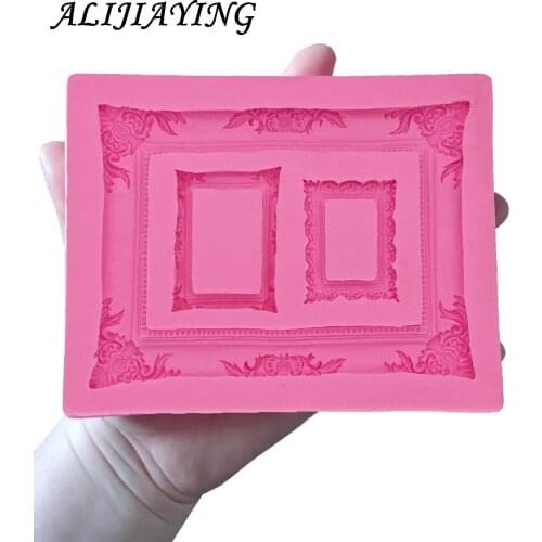 1Pcs 3D big Retro Relief Mirror Frame chocolate Party cake decorating tools DIY baking fondant silicone mold D0950