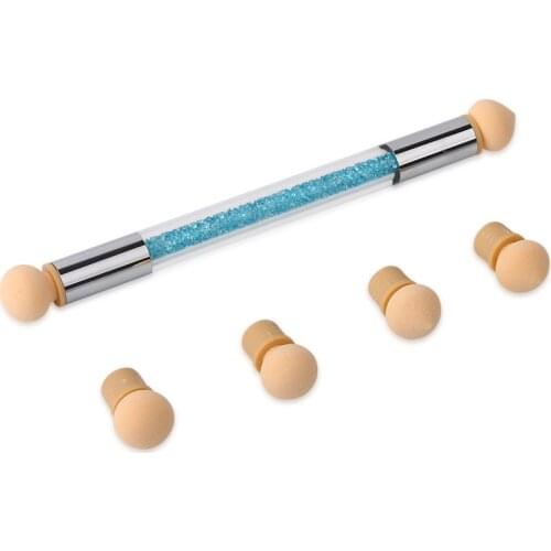 1 Pc Double-ended Gradient Shading Pen Dotting Brush Sponge Head Rhinestone Handle Nail Art Brush Nail Art Painting Tool