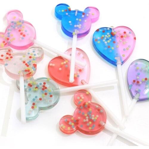 10/20pcs Gradient Color Cute Lollipop Ministure Mouse Shaped Candy Flatback Resin Cabochons For DIY Craft Making