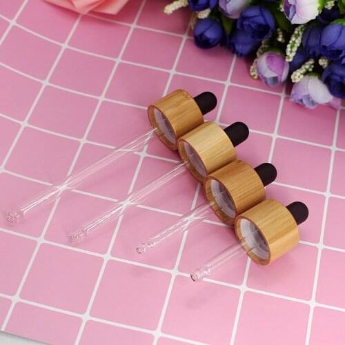 100PCS 20/410 Eco Friendly Dropper Bamboo Cap Cosmetic Glass Bottle Pipette Cover with Matte Black White Silicone Lid