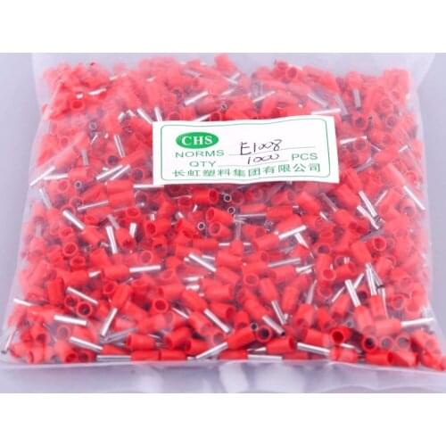 1000pcs/lot E1008 18AWG 1.0mm2 Wire Crimp pin Insulated Ferrule Cable End Terminal