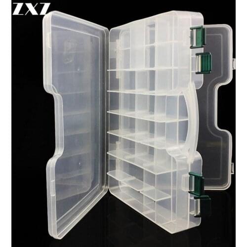 29.5*19*6cm Big Clear Plastic Fishing Tackle Boxes Double Sided 14 Slots Case Bait Tool Universal Fishing Lure Box Accessories