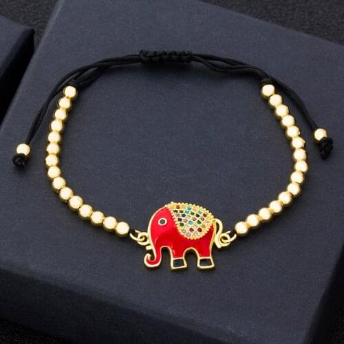 3 Colors Cute Animal Elephant Bracelet CZ Stone Copper Bead Rope Adjustable Handmade Jewelry Gift For Women Wedding Engagement