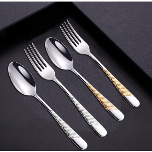 304 Stainless Steel Dinner Spoon Fork Set Silverware Cutlery Golden Family Soup Spoon Meat Fork Kitchen Tableware Accessories