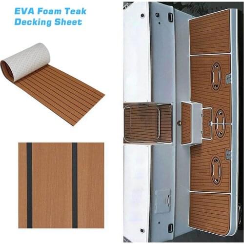 450x2400x5mm EVA Foam Faux Teak Boat Deck Mat Brown Decking Sheet Yacht Flooring Anti Skid Mat Self Adhesive Vehicle Pad