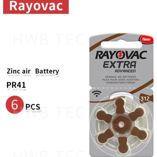1pack(6PCS) Rayovac Peak Performance Hearing Aid Batteries. Zinc Air 312/A312/PR41 Battery for CIC Hearing aids Free Ship