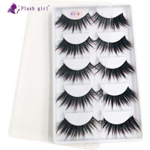 Flash Girl Thick Mink Eyelashes Individual 5 Pairs Wispy Fluffy Fake Lashes Beauty Fashion Tool Makeup Lashes E-13