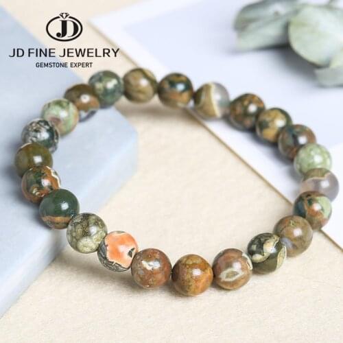 JD Natural Green Natural Old Kambaba Jasper Stone Beads Bracelet 6/8/10/12mm Beads For Jewelry Making Handmade DIY Aceessories
