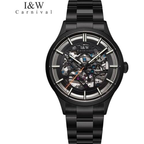 CARNIVAL Fashion Automatic Watch Man Luxury Waterproof Black Luminous Sapphire Skeleton Mechanical Wristwatch Relogio Masculino