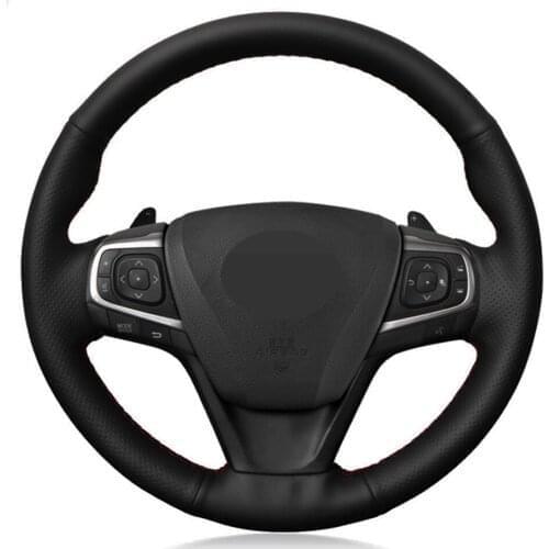 Car Steering Wheel Cover DIY Black Genuine Leather For Toyota Camry 2015-2017 Avalon 2013-2018 Avensis 2015-2018