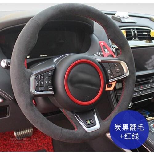 Black Steering Wheel Cover For JAGUAR XF XJL XE F-PACE F-TYPE Silver Suede Leather Grip Auto interior accessorie